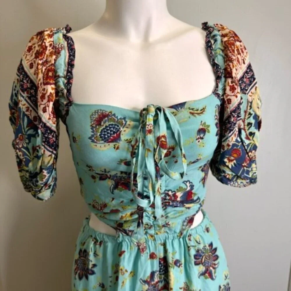 Free People Bali Citrus Skies Paisley Print Jumpsuit Bohemian Boho Size Small - Picture 3 of 15